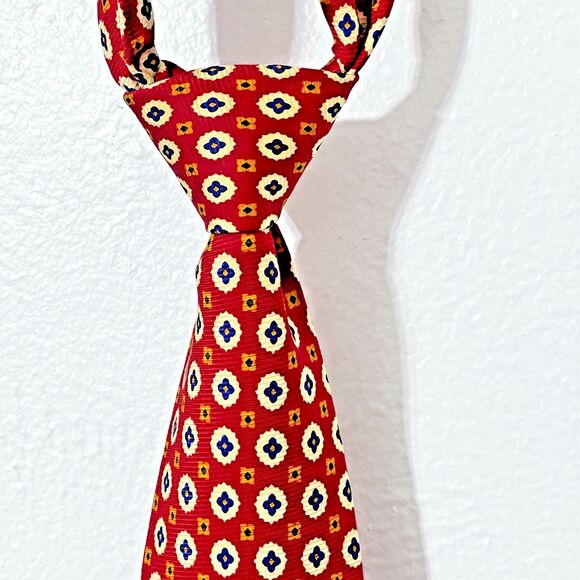 Polo Ralph Lauren Silk Tie Red Geometric Medallion Handmade Made USA Mens - Picture 3 of 6